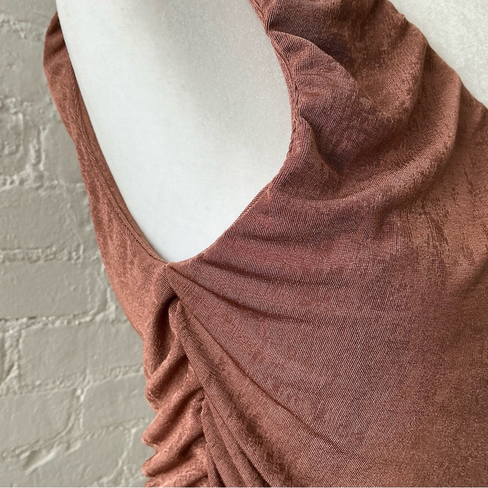 Moa Moa Womens Draped One Shoulder Asymmetric Top Size L Ruched Stretch Brown - Picture 5 of 11